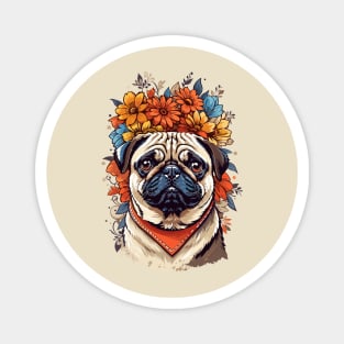 Flower Power Pug Magnet